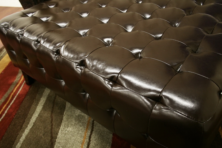 Pemberly Dark Brown Bonded Leather Square Ottoman Wholesale